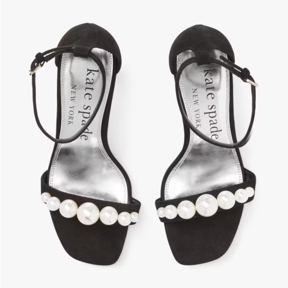 NWT Bag, & Box Kate Spade Black Pearl-Embellished Avaline Sandals Heels